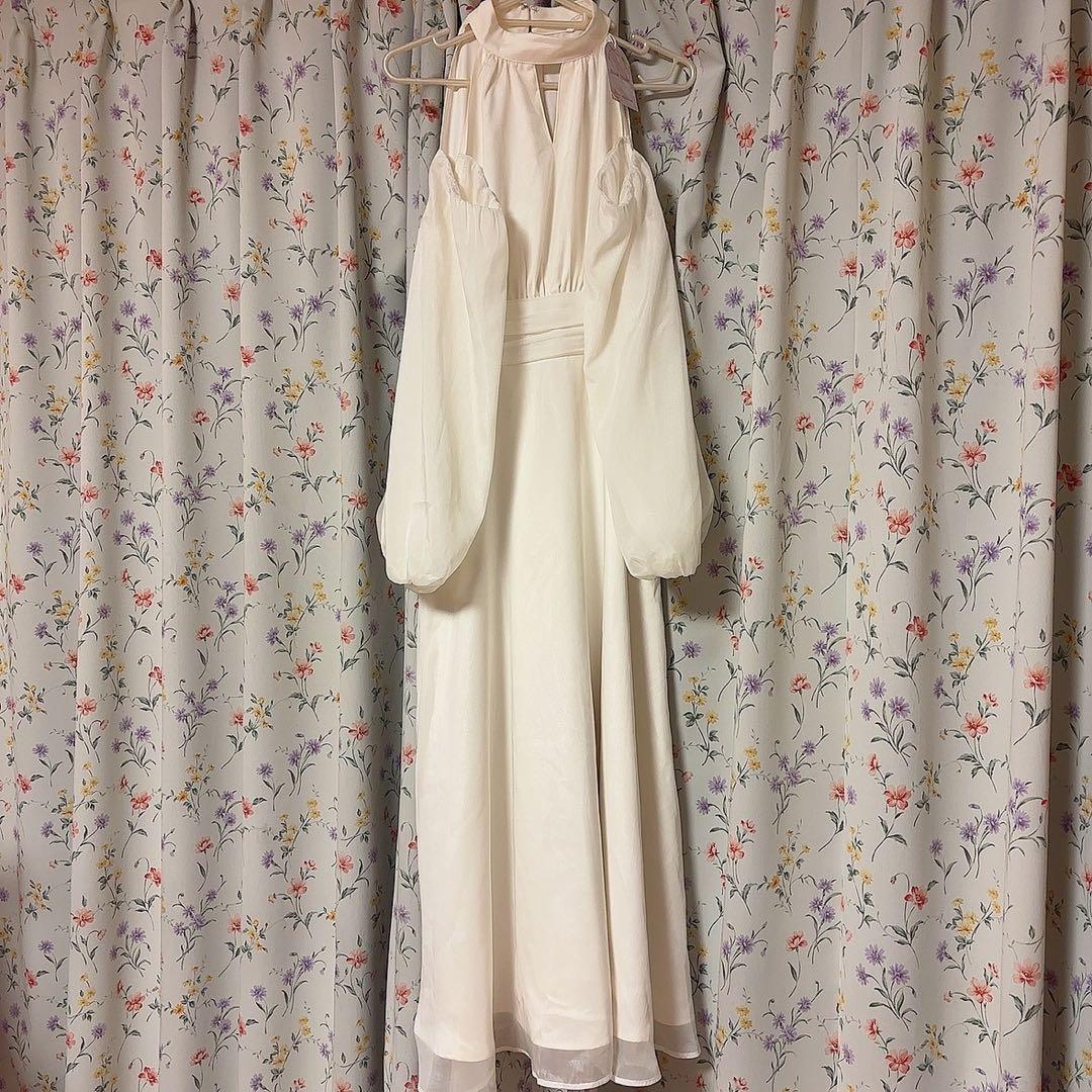 Open shoulder chiffon dress ロゼミュ　ワンピース