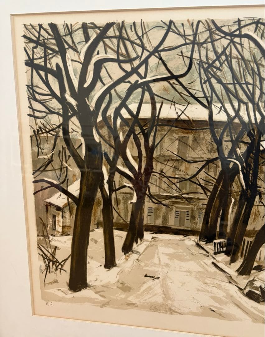 荻須高徳（おぎすたかのり）『雪景色』リトグラフ 自筆サイン