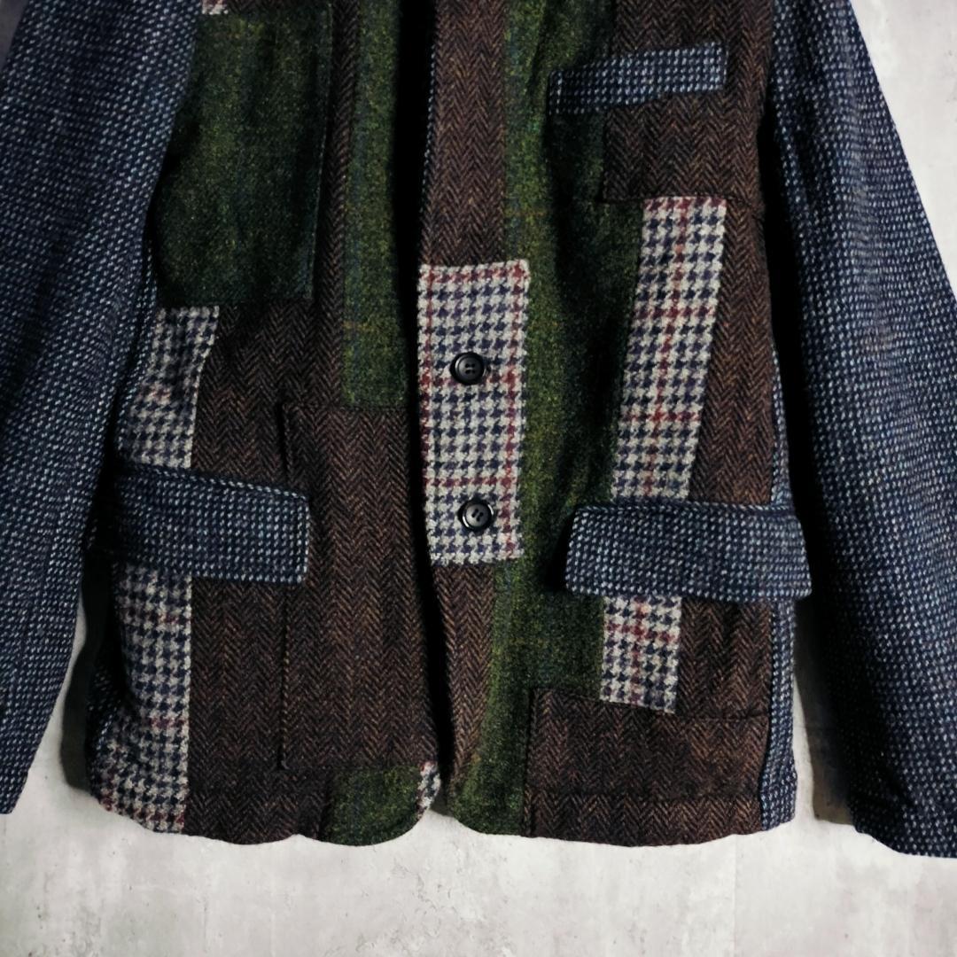 コムデギャルソンオム ハリスツイード パッチワーク テーラードジャケット マルチ