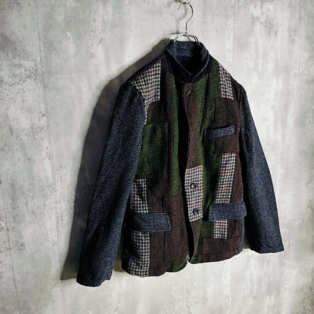コムデギャルソンオム ハリスツイード パッチワーク テーラードジャケット マルチ
