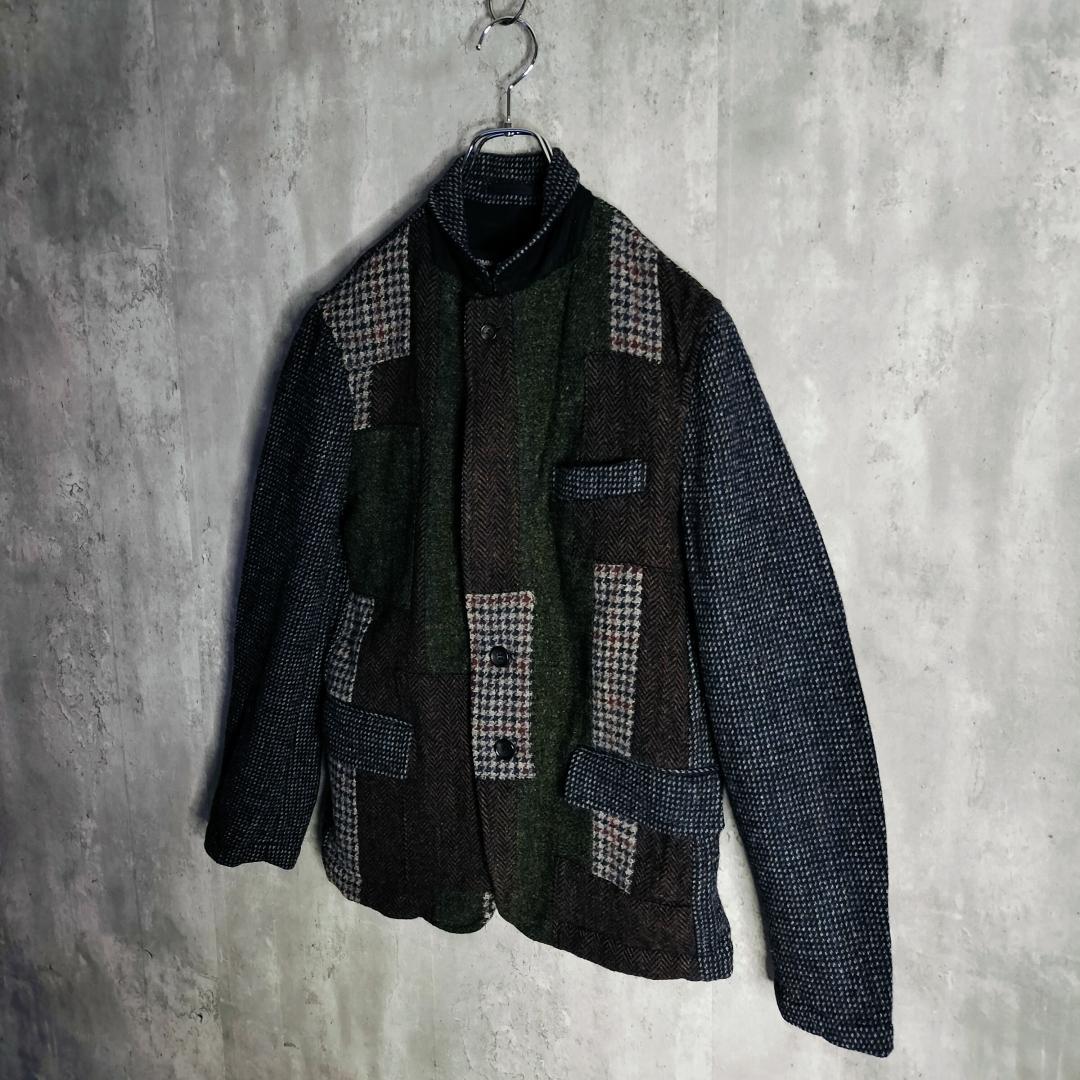 コムデギャルソンオム ハリスツイード パッチワーク テーラードジャケット マルチ