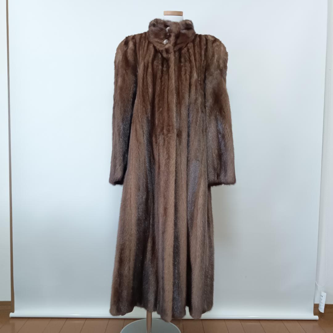 SAGA MINK ロングコート 毛皮 ブラウン リアルファー スタンドカラー