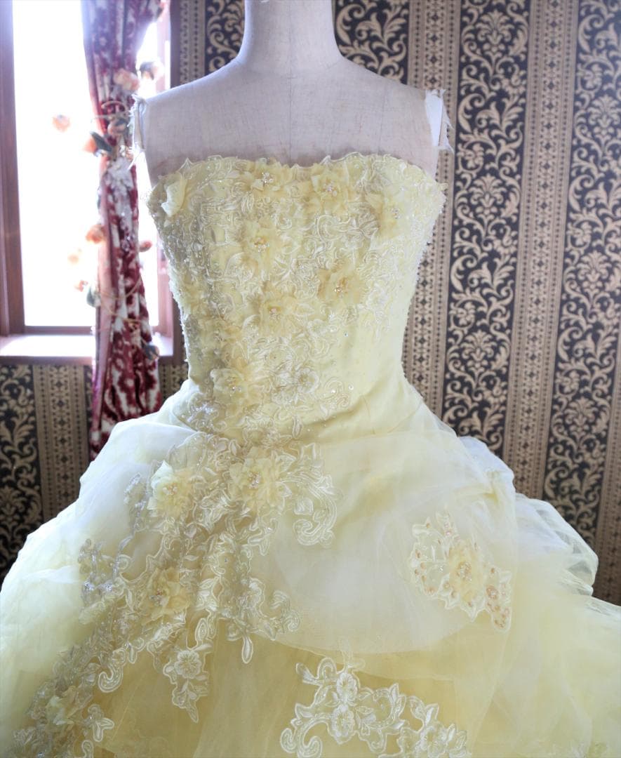 561GRACE高級ウエディングドレス5号7号9号小さいサイズ黄色カラードレス