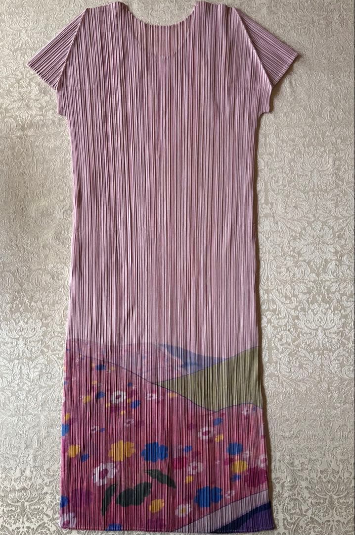 PLEATS PLEATS 和風花柄ワンピース 半袖 ピンク系