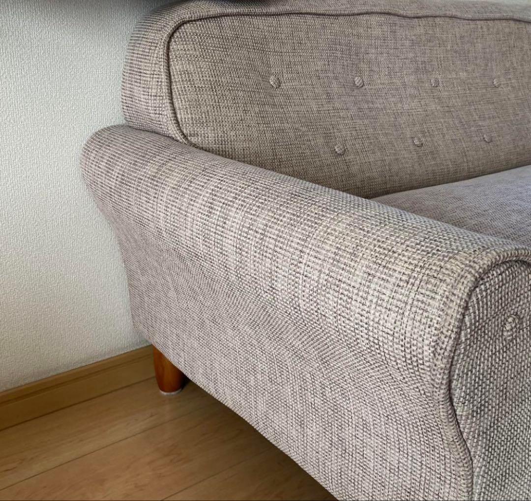最終値引き★美品 2.5〜3人掛けベージュ系ブラウン ファブリックソファ 北欧