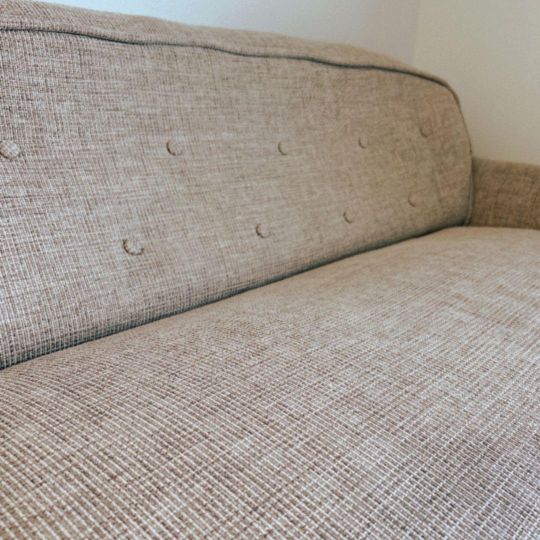 最終値引き★美品 2.5〜3人掛けベージュ系ブラウン ファブリックソファ 北欧