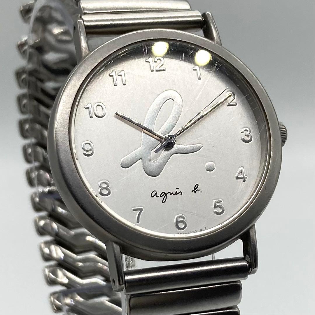 【稼働】 アニエスベー 腕時計 V701-6190 シルバー文字盤 ラウンド