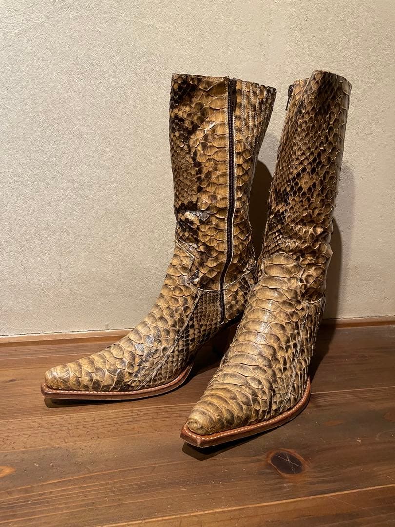 パイソン革　ロングブーツ　蛇革　スペイン製