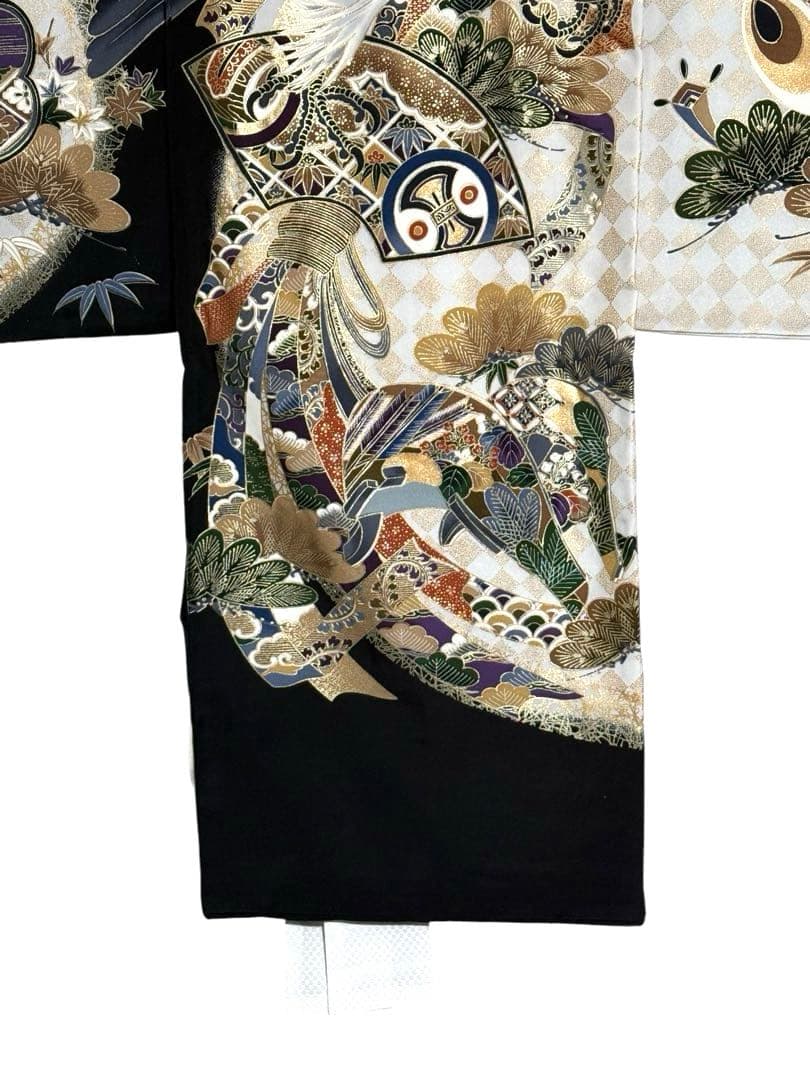 男の子　一つ身着物、長襦袢セット　お宮参りにオススメ　正絹　黒