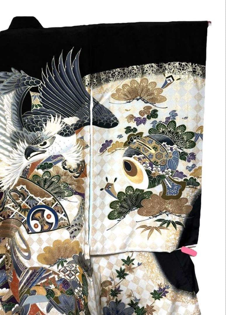 男の子　一つ身着物、長襦袢セット　お宮参りにオススメ　正絹　黒