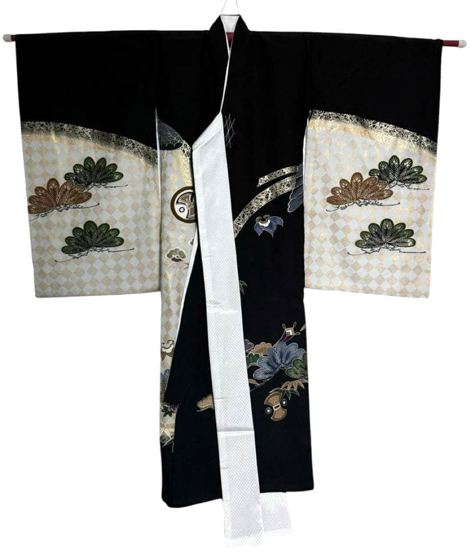 男の子　一つ身着物、長襦袢セット　お宮参りにオススメ　正絹　黒