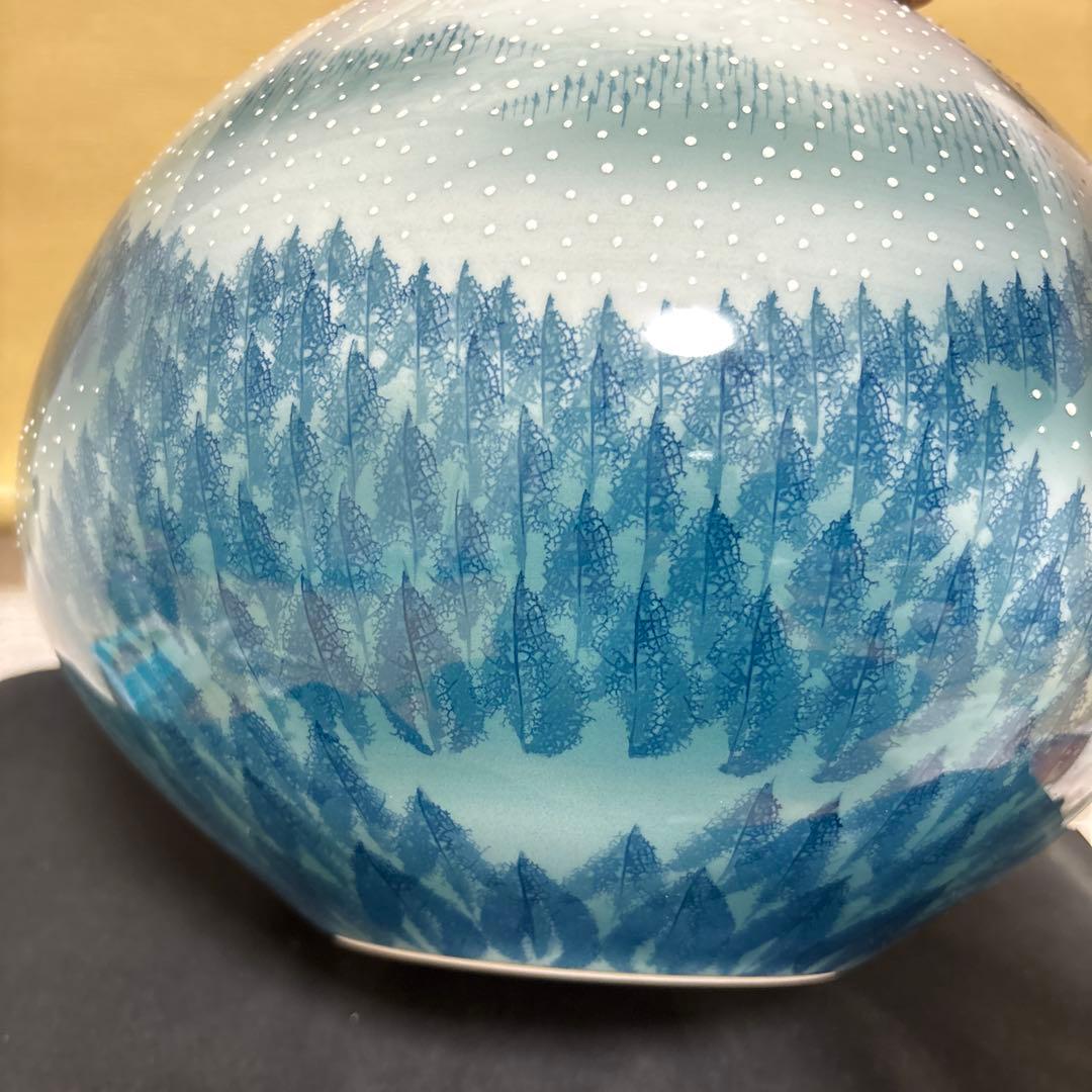 藤井朱明 壺 飾り壺 花器 日展人気作家 花瓶 有田焼 特大雪景色