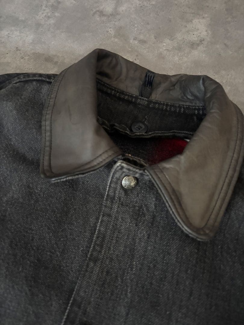 Woolrich 襟レザー ブラックデニム ウールリッチ　BLACK USA製