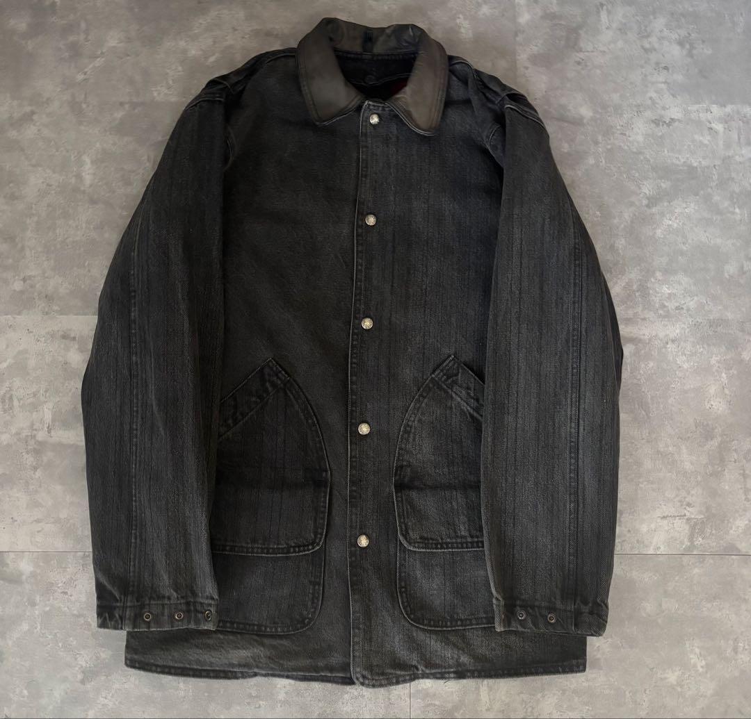 Woolrich 襟レザー ブラックデニム ウールリッチ　BLACK USA製