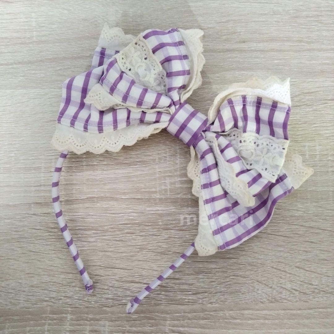 難有 ベイビーザスターズシャインブライトJSK パープル チェック カチューシャ