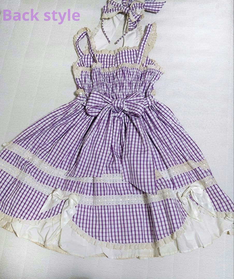 難有 ベイビーザスターズシャインブライトJSK パープル チェック カチューシャ