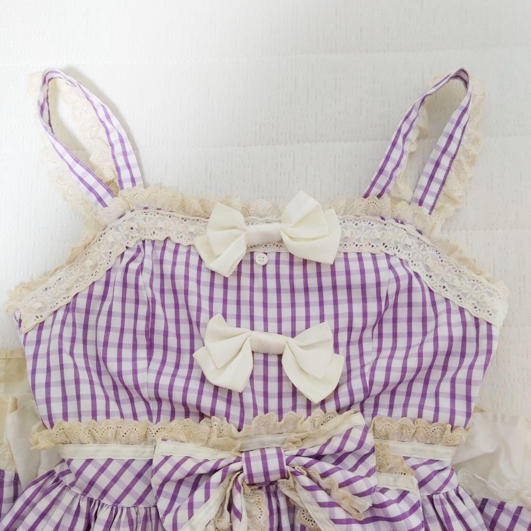 難有 ベイビーザスターズシャインブライトJSK パープル チェック カチューシャ