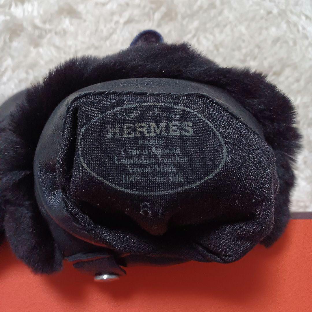 HERMES グローブ ケリー金具 カデナチャーム付 ミンクファー