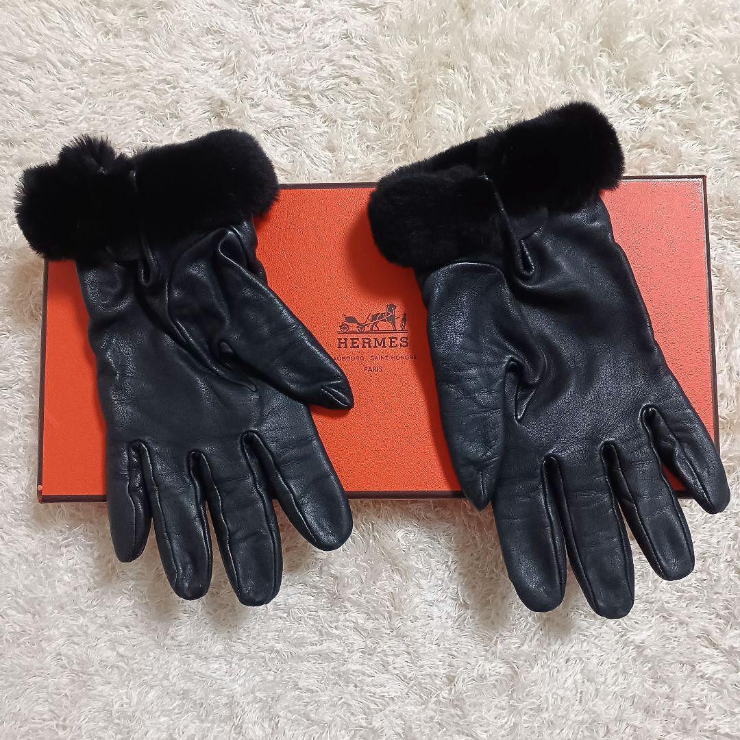 HERMES グローブ ケリー金具 カデナチャーム付 ミンクファー