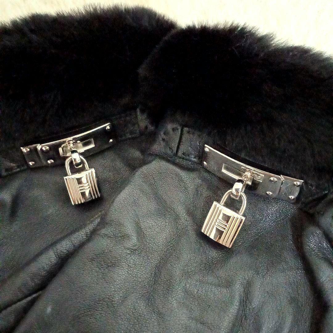 HERMES グローブ ケリー金具 カデナチャーム付 ミンクファー