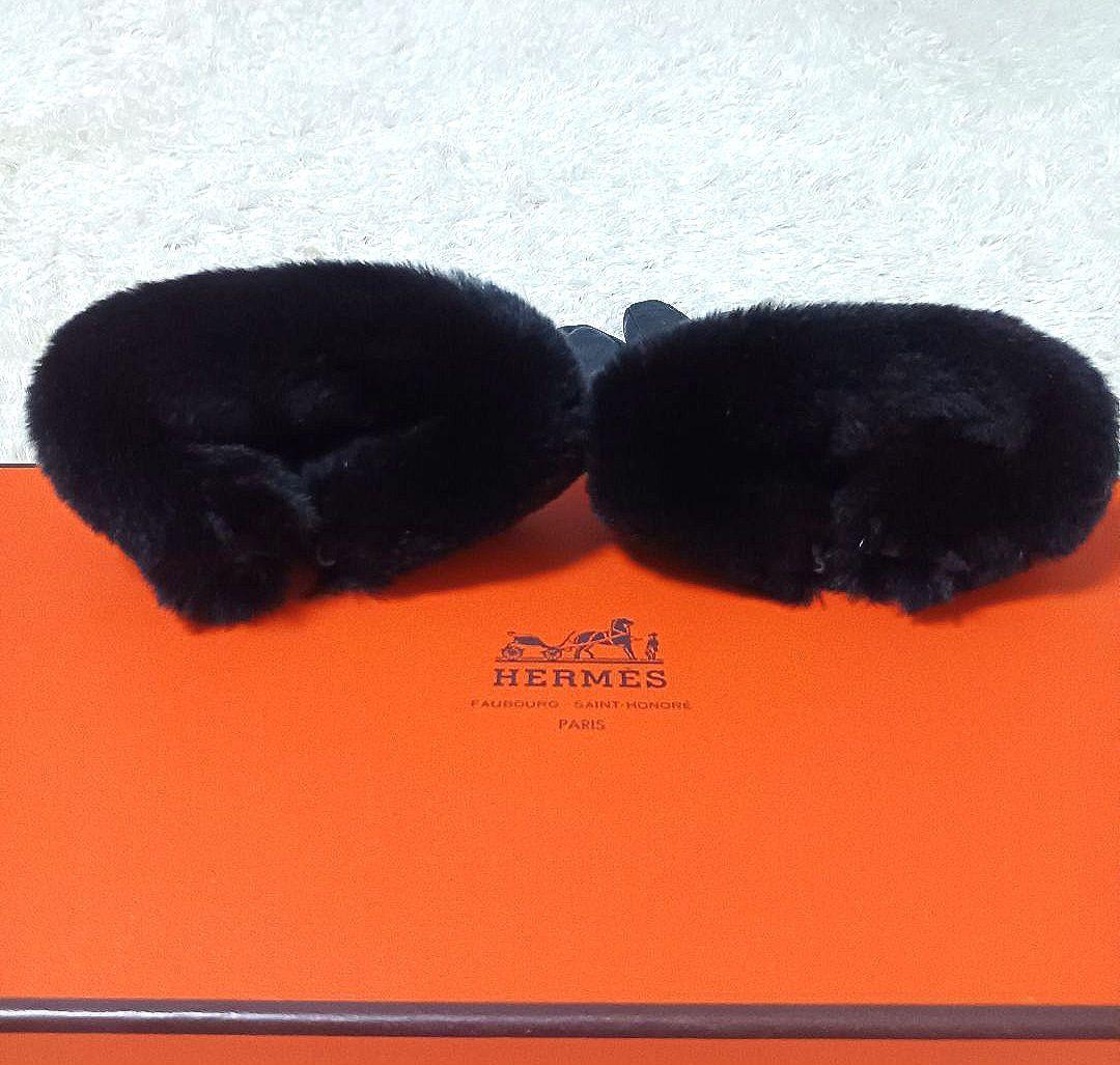 HERMES グローブ ケリー金具 カデナチャーム付 ミンクファー