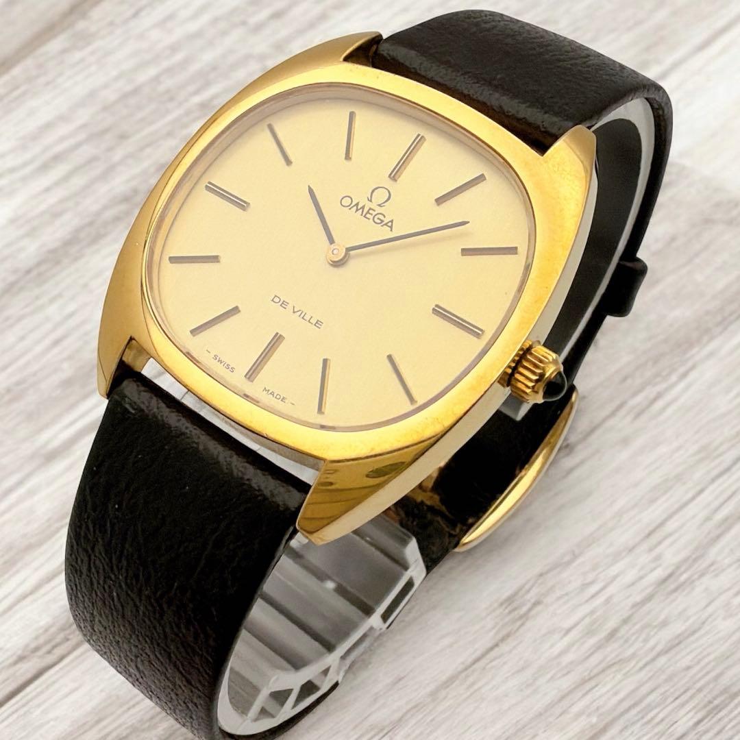 オメガ デビル 手巻き トノー ゴールド文字盤 腕時計　メンズ ビンテージ