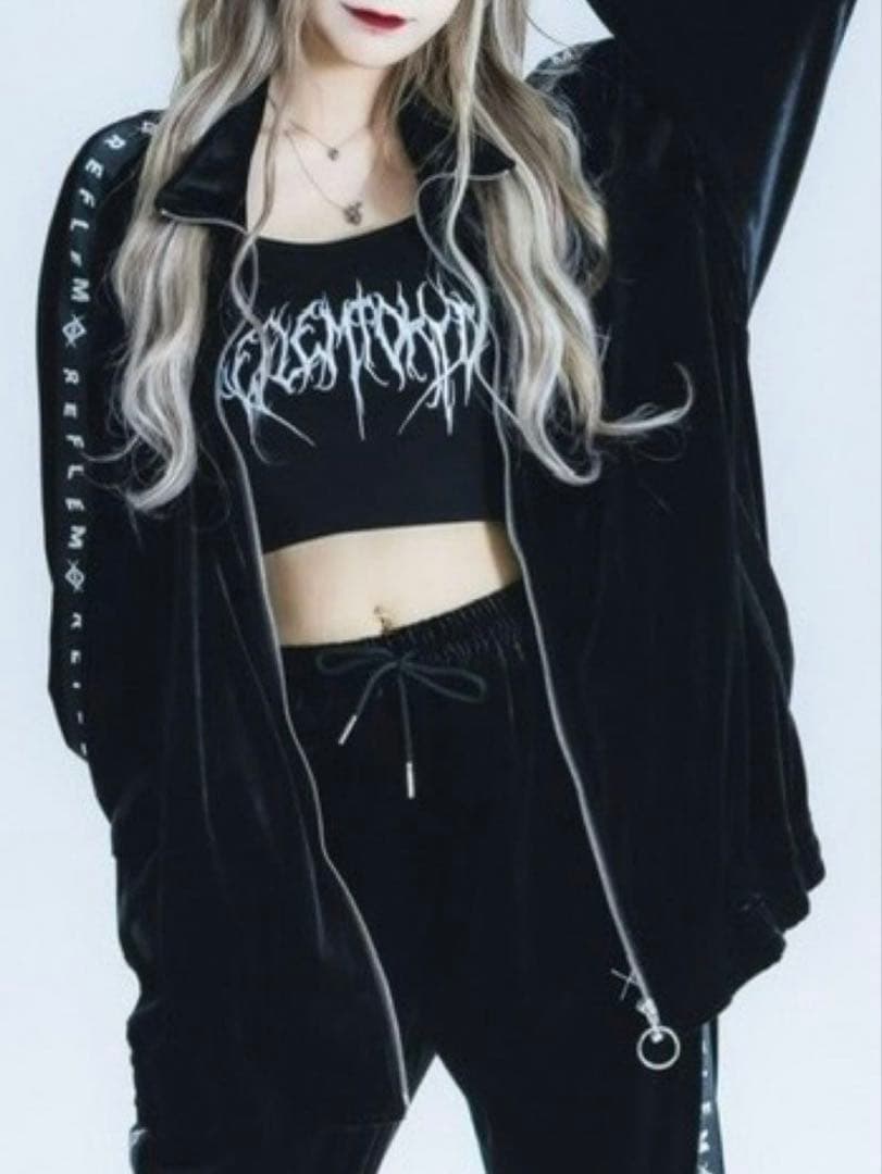 【美品】『REFLEM/レフレム』ロゴテープベロアジャージ ブラック