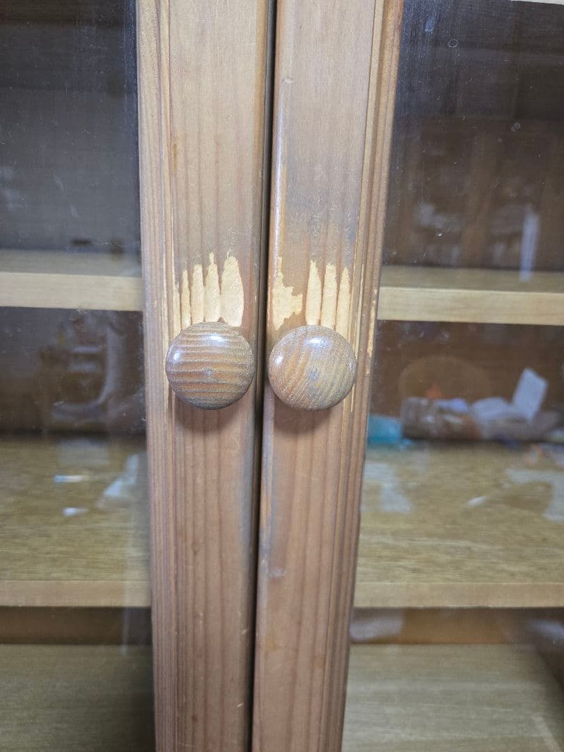 パイン材 食器棚 ガラス扉付き