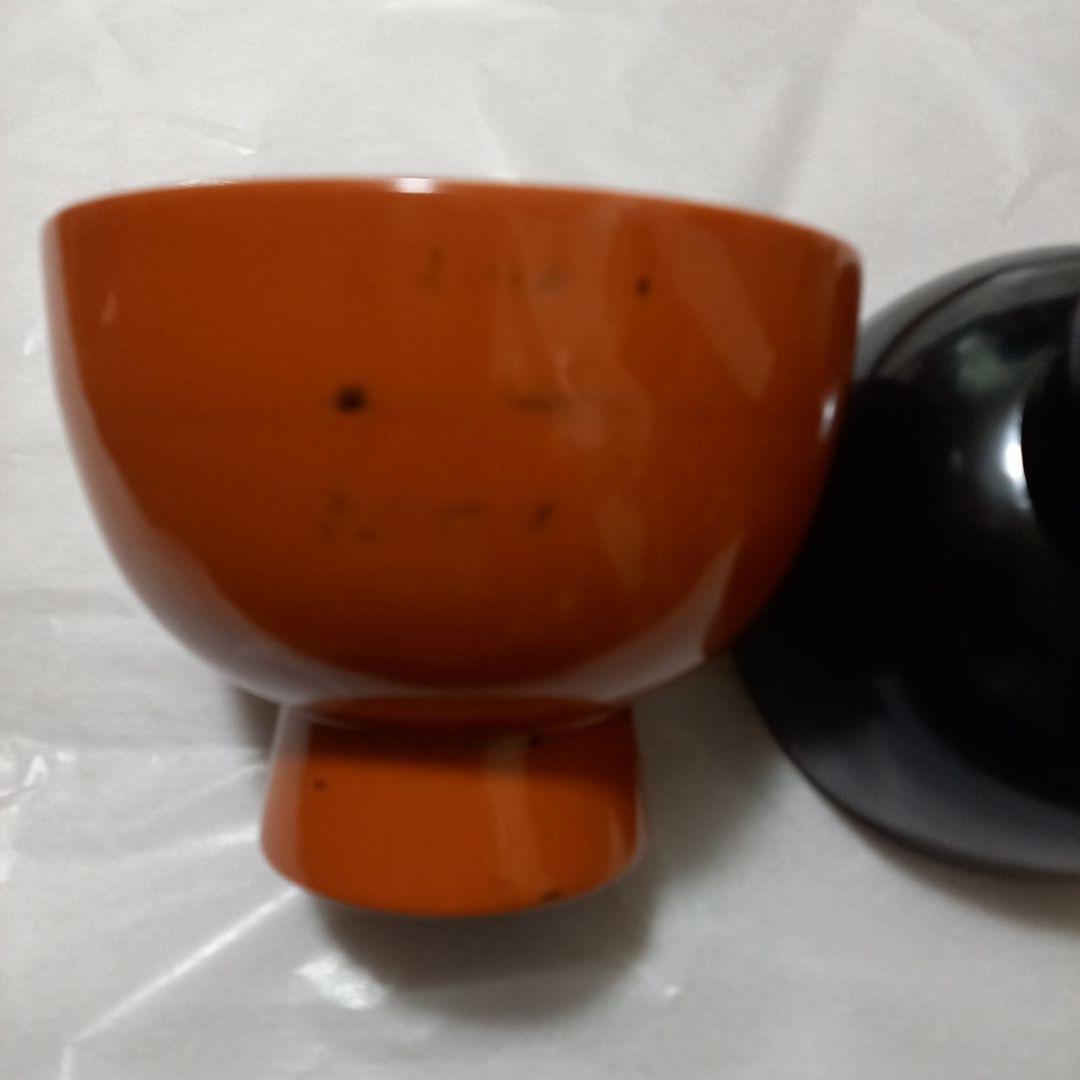 夫婦合鹿椀　輪島塗漆器 朱と黒 高台付き　弘悦作品　漆塗装　天然木