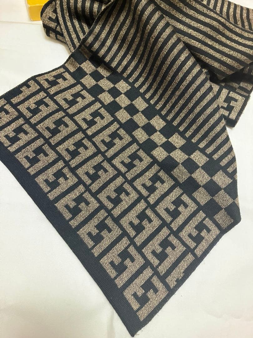 FENDI フェンディ ズッカ柄 マフラー WOOLブラウン×ブラックイタリア製