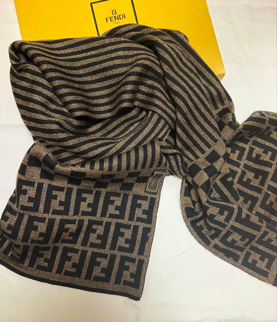 FENDI フェンディ ズッカ柄 マフラー WOOLブラウン×ブラックイタリア製