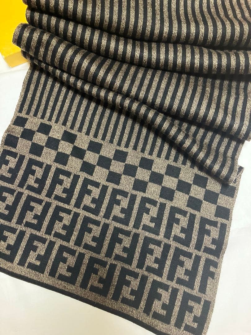 FENDI フェンディ ズッカ柄 マフラー WOOLブラウン×ブラックイタリア製