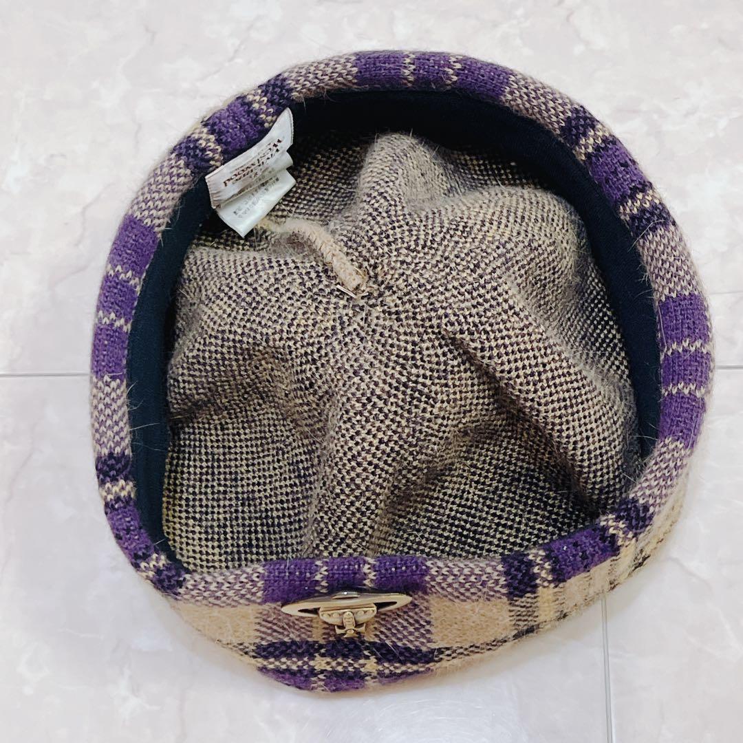 Vivienne Westwood チェック ベレー帽　オーブ モヘア混 M