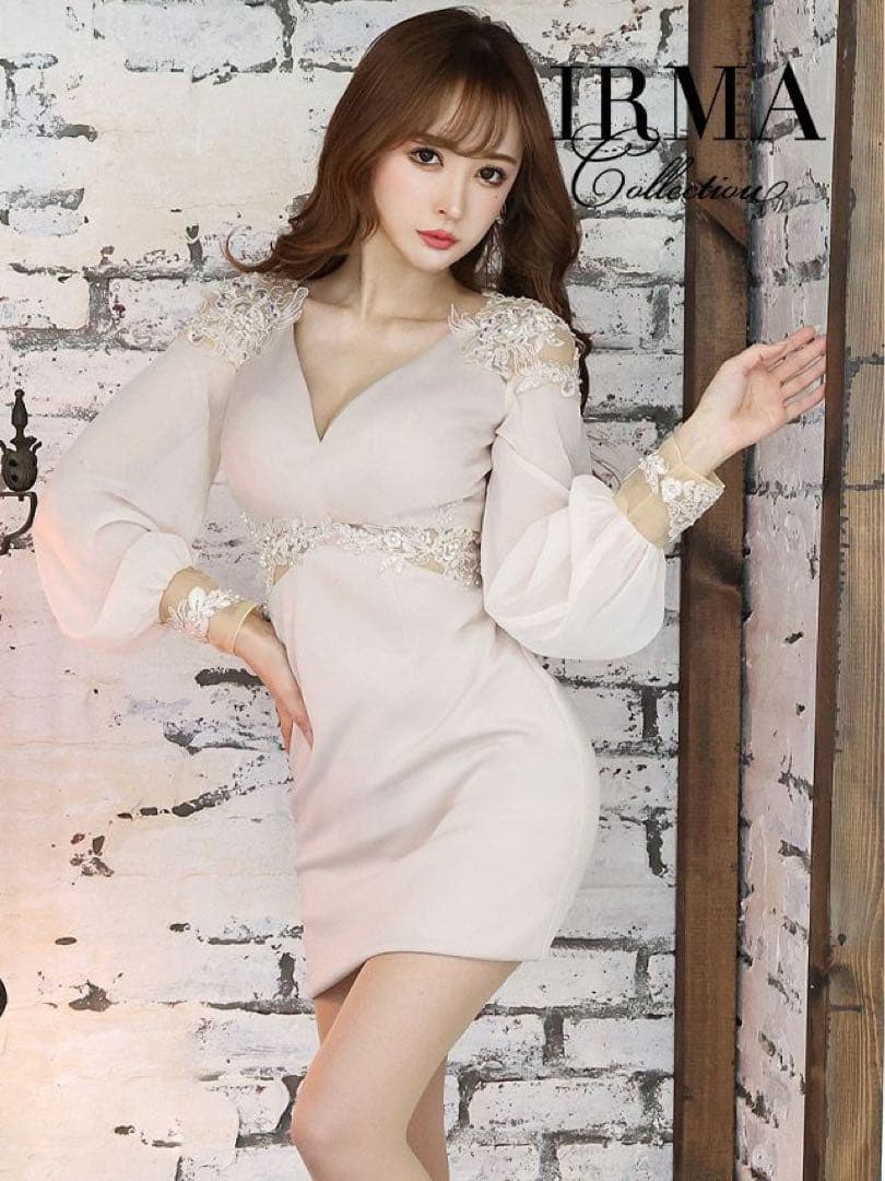 25782＊IRMA＊バックフラワー刺繍ロングスリーブドレスwhM