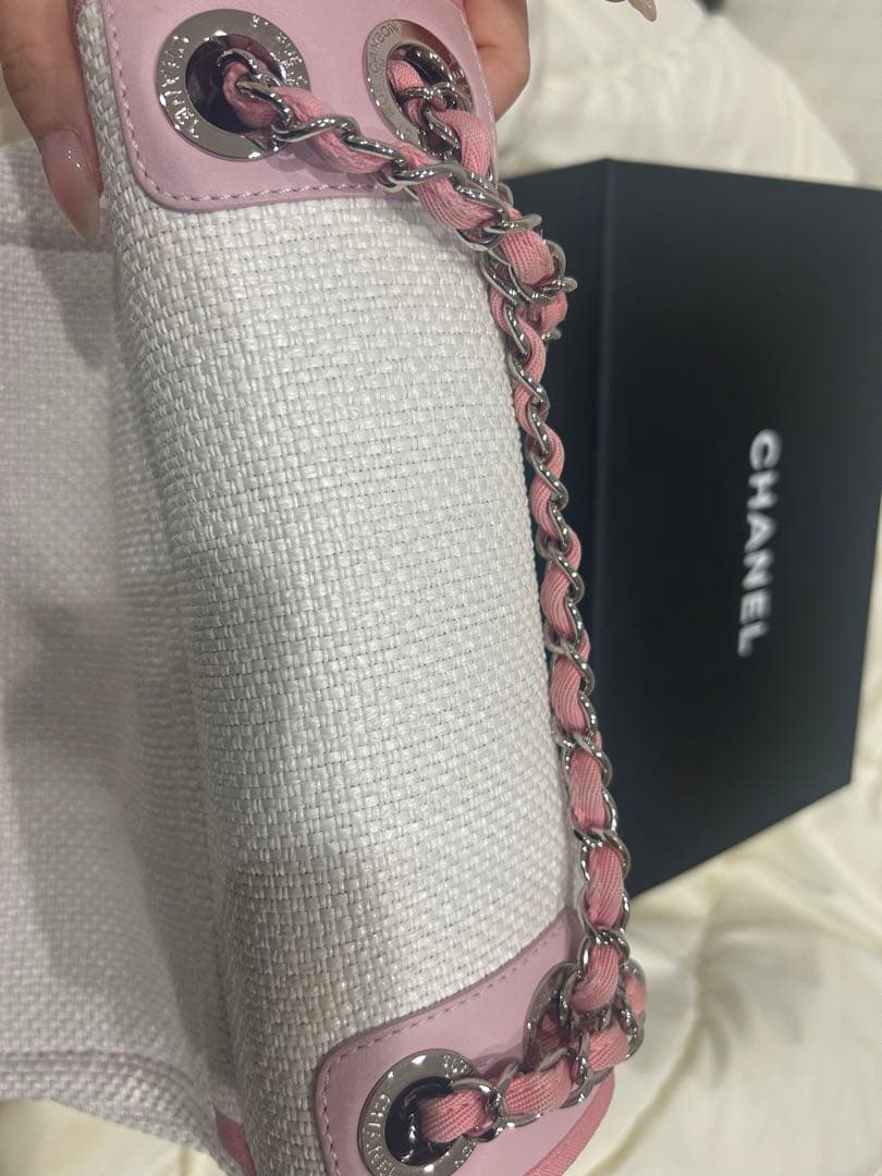 ら*む様 シャネル ドーヴィル Wチェーン ストロー ラフィア ショルダー バッ