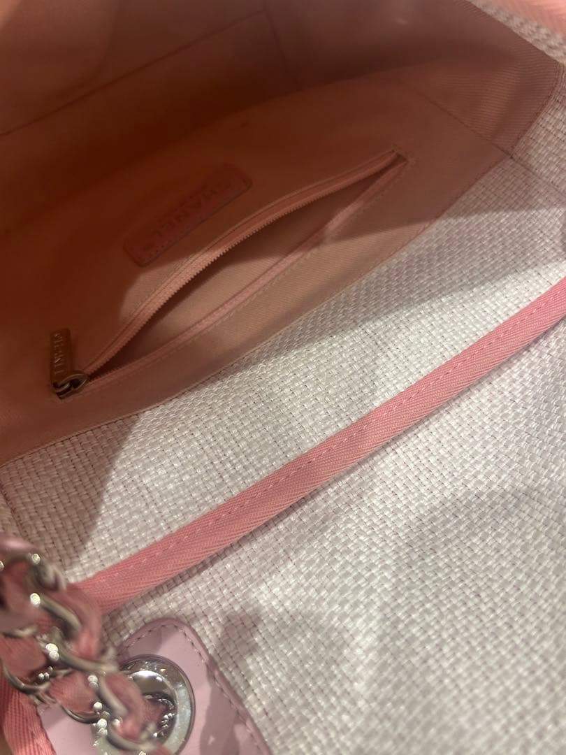 ら*む様 シャネル ドーヴィル Wチェーン ストロー ラフィア ショルダー バッ