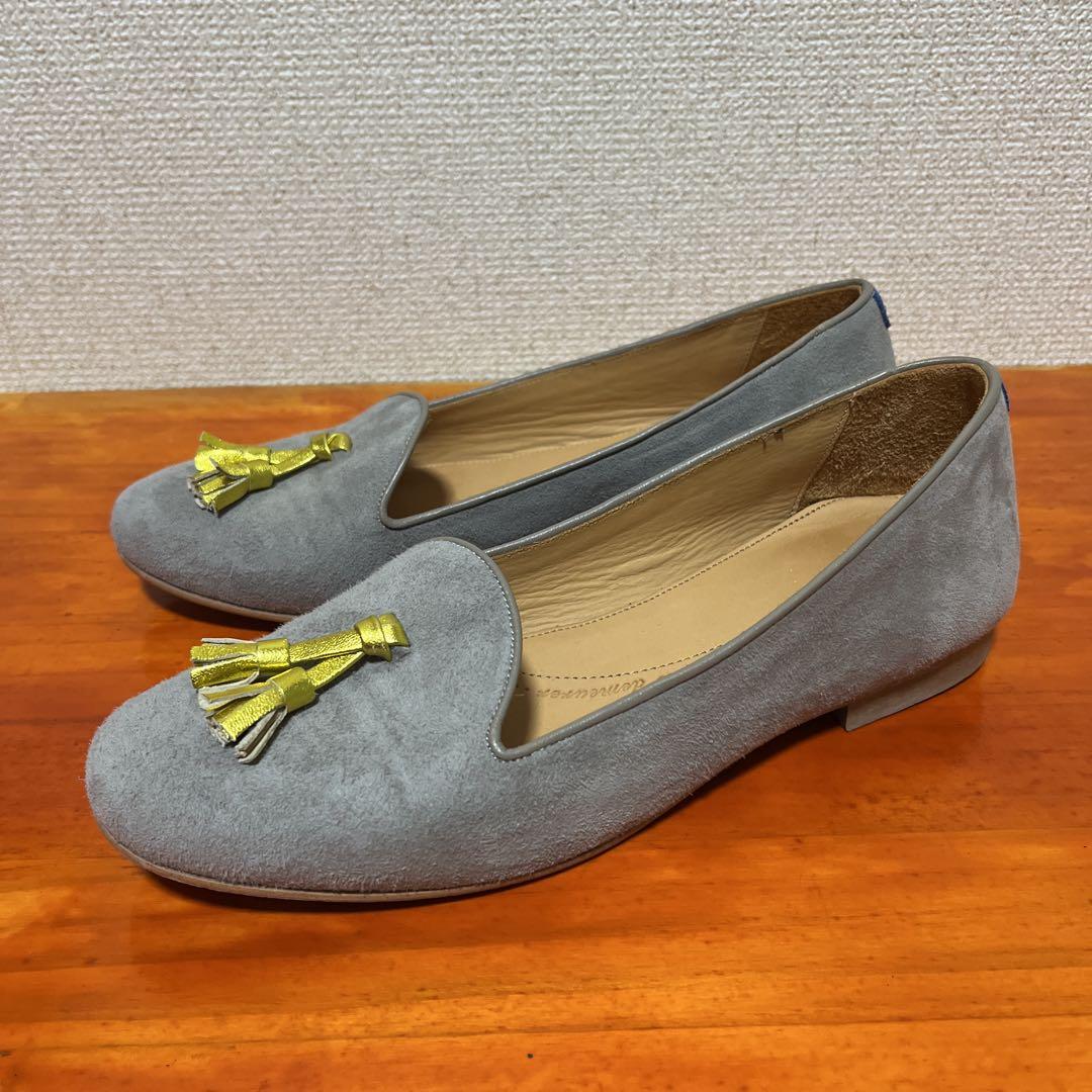 ❀美品 シャテル グレー タッセルローファー 23.5cm 36.5 ゴールド