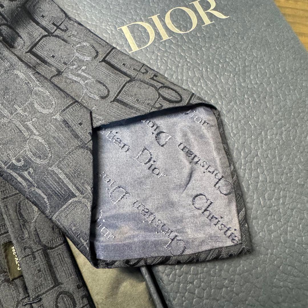 名作 クリスチャンディオール トロッター柄 ロゴ 総柄 ネクタイ ネイビー 濃紺