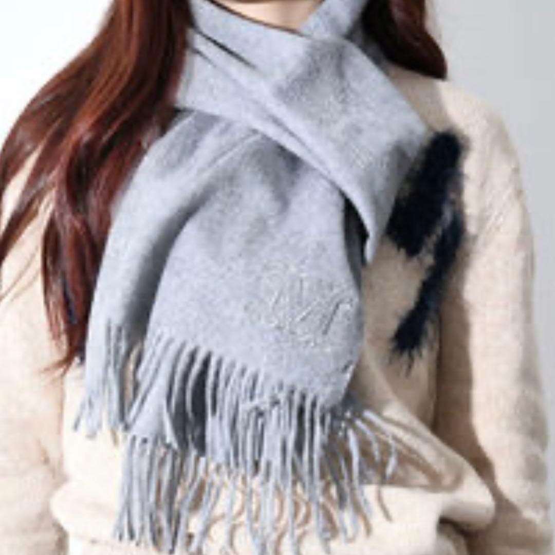 グレー 100%ピュアカシミア マフラー 198cm