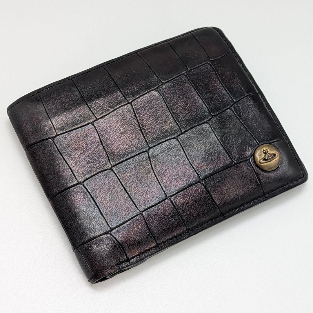 ヴィヴィアンウエストウッド 2つ折り財布 クロコ 型押し ブラック 黒 小銭入れ