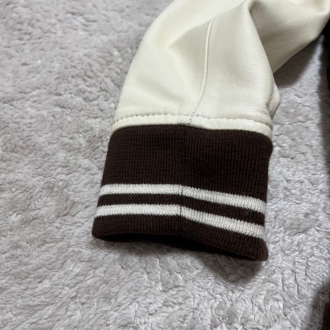 白玉　　ニット、レザー　切り替え　ドッキング　スタジャン　羊革