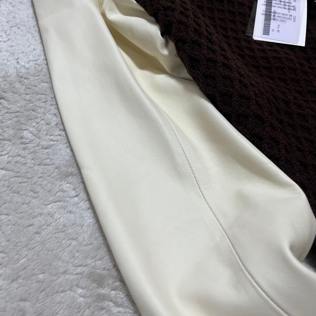 白玉　　ニット、レザー　切り替え　ドッキング　スタジャン　羊革