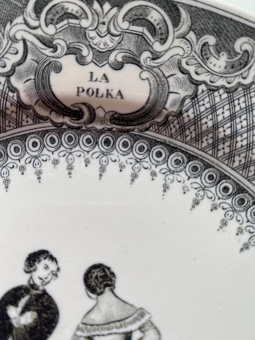 【希少】フランス アンティーク ロンウィ グリザイユ ポルカ ケーキ皿 平皿