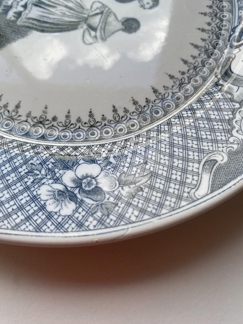 【希少】フランス アンティーク ロンウィ グリザイユ ポルカ ケーキ皿 平皿