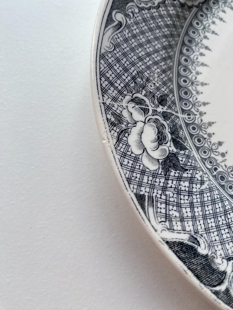 【希少】フランス アンティーク ロンウィ グリザイユ ポルカ ケーキ皿 平皿