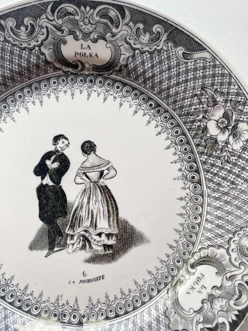 【希少】フランス アンティーク ロンウィ グリザイユ ポルカ ケーキ皿 平皿