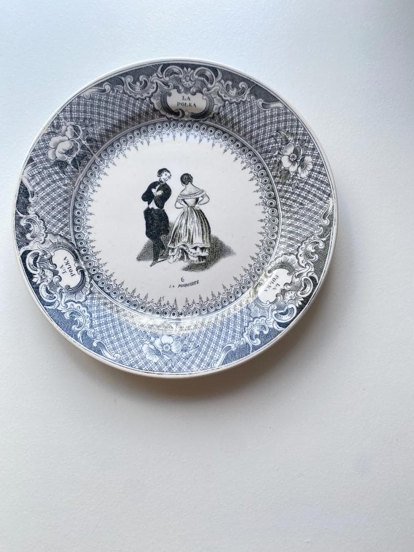 【希少】フランス アンティーク ロンウィ グリザイユ ポルカ ケーキ皿 平皿