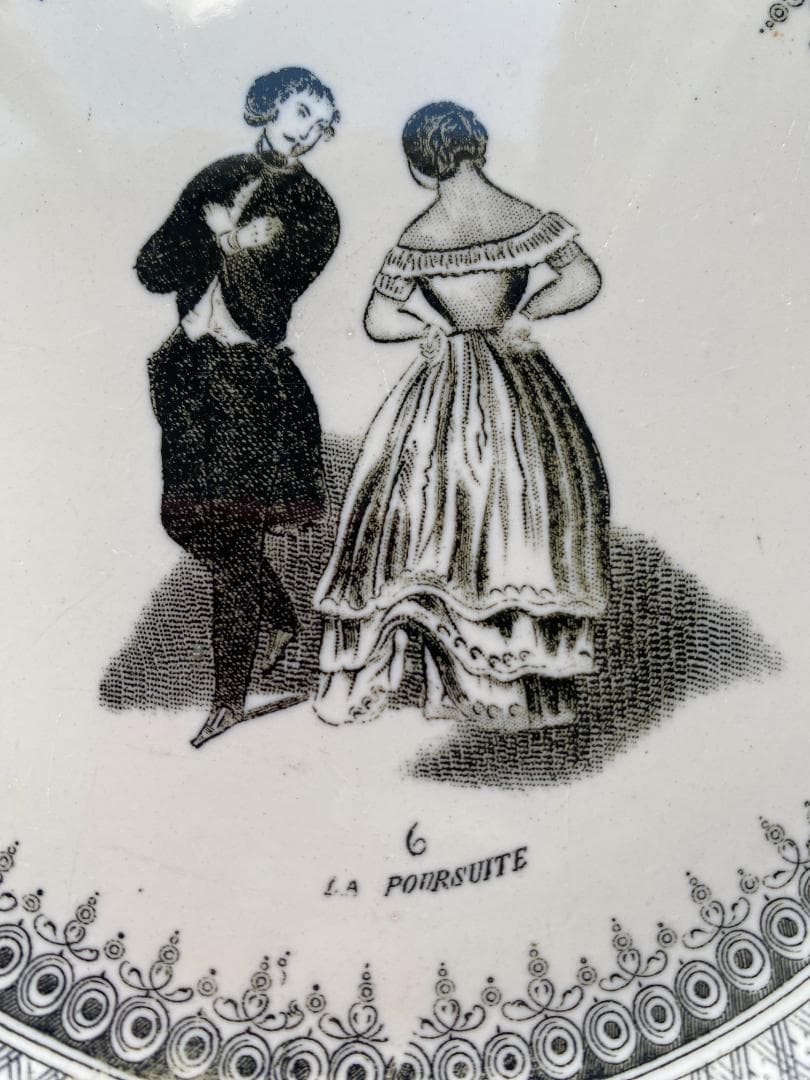 【希少】フランス アンティーク ロンウィ グリザイユ ポルカ ケーキ皿 平皿