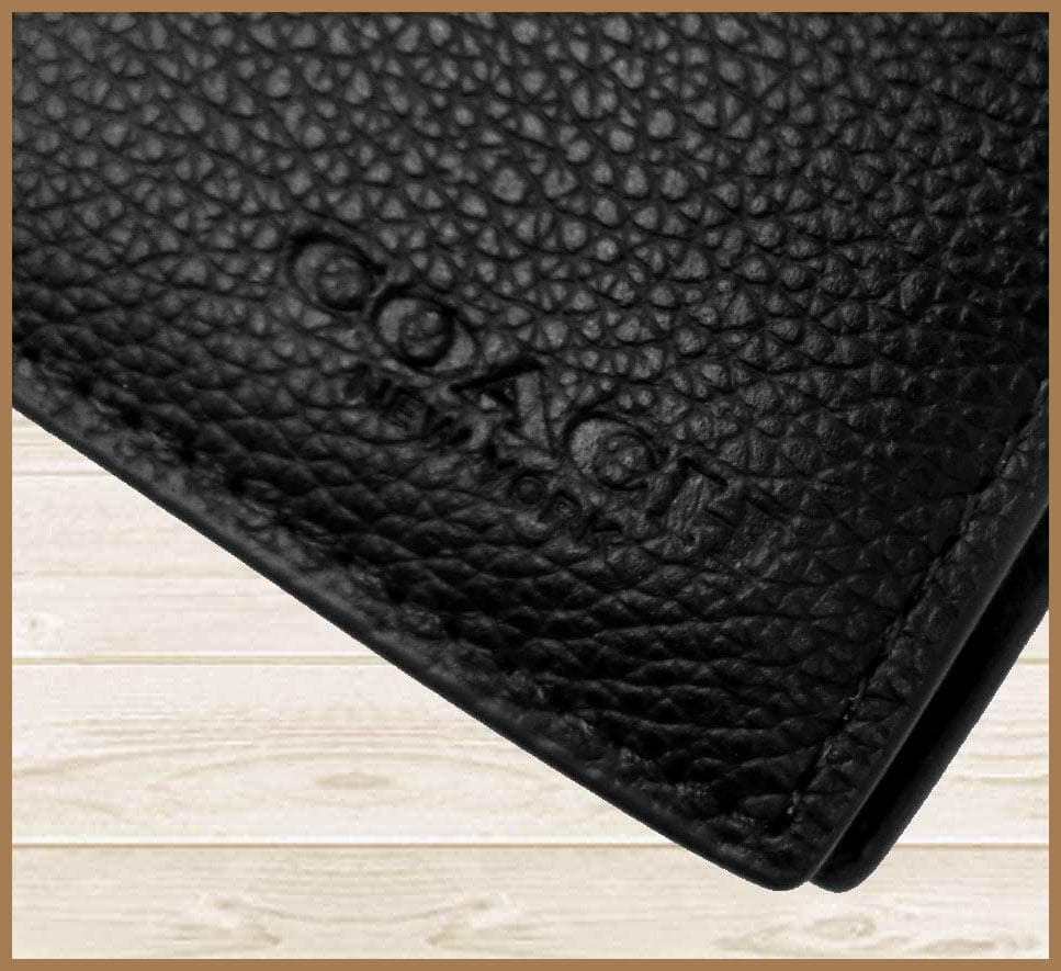 【新品】コーチCOACHスムースカーフレザー二つ折り財布ウォレット黒アウトレット