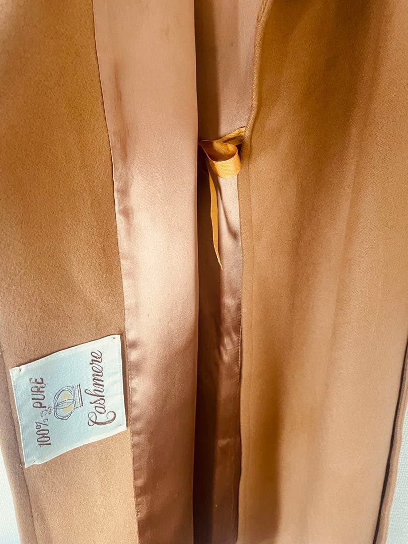 カシミヤ100 ロングガウンコート　女優襟　キャメル